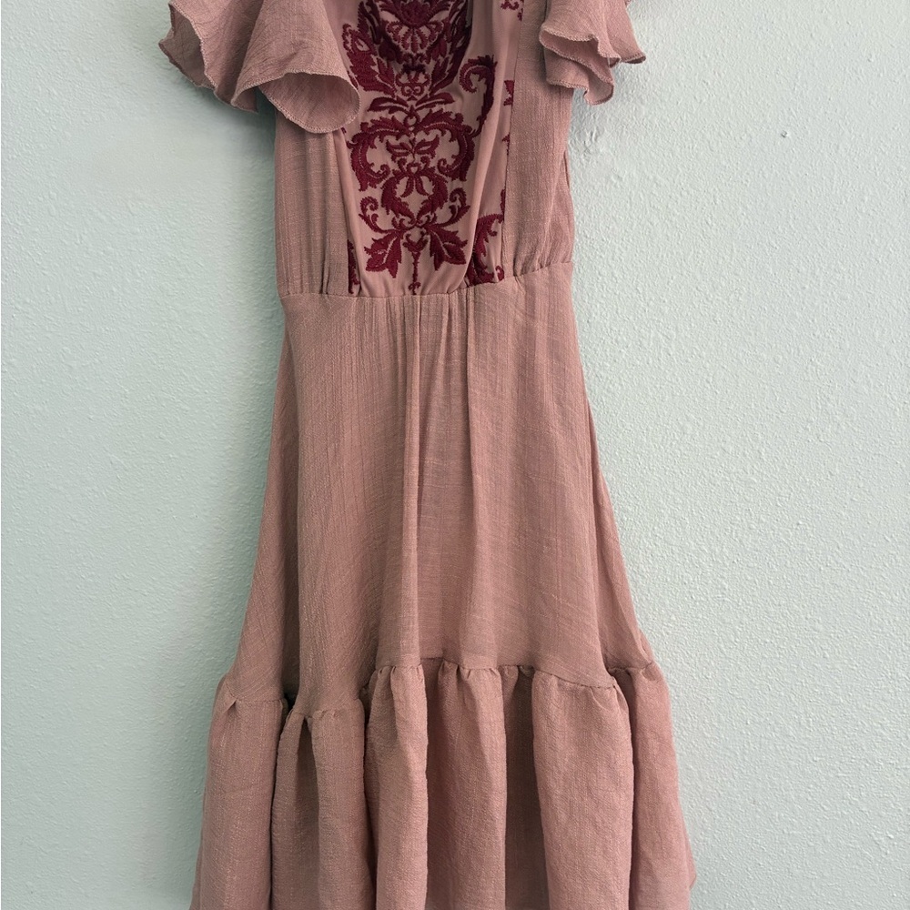 Joyfolie Blush Dress with Burgundy Accents
